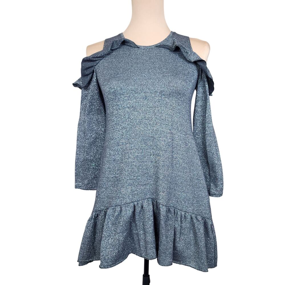 Grey Gray Cold Shoulder Ruffle Sweater Top